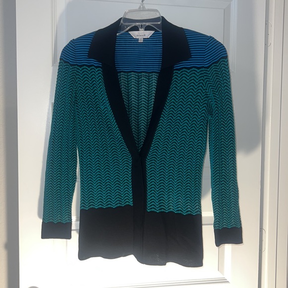 EXCLUSIVELY MISOOK VNeck Cardigan Turquoise Black Women's Size XS Y2K Career - Picture 2 of 14